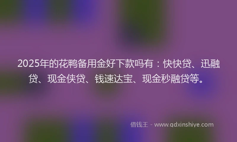 2025年的花鸭备用金好下款吗有：快快贷、迅融贷、现金侠贷、钱速达宝、现金秒融贷等。