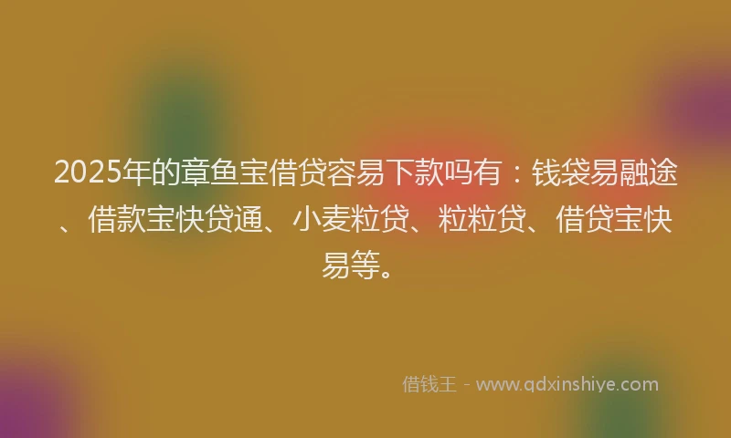 2025年的章鱼宝借贷容易下款吗有：钱袋易融途、借款宝快贷通、小麦粒贷、粒粒贷、借贷宝快易等。