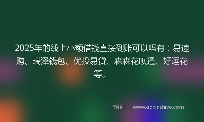 2025年的线上小额借钱直接到账可以吗有：易速购、瑞泽钱包、优投易贷、森森花呗通、好运花等。