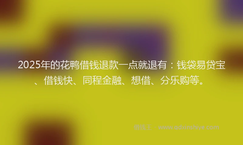 2025年的花鸭借钱退款一点就退有：钱袋易贷宝、借钱快、同程金融、想借、分乐购等。