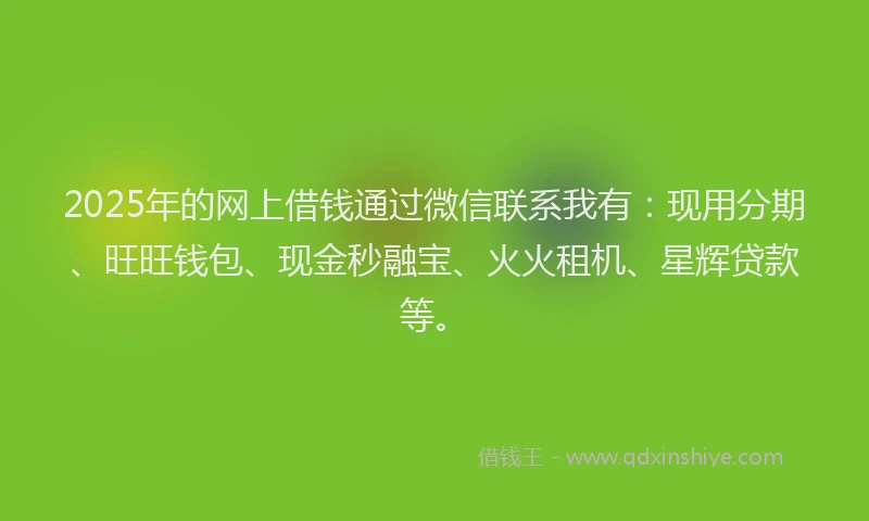 2025年的网上借钱通过微信联系我有：现用分期、旺旺钱包、现金秒融宝、火火租机、星辉贷款等。