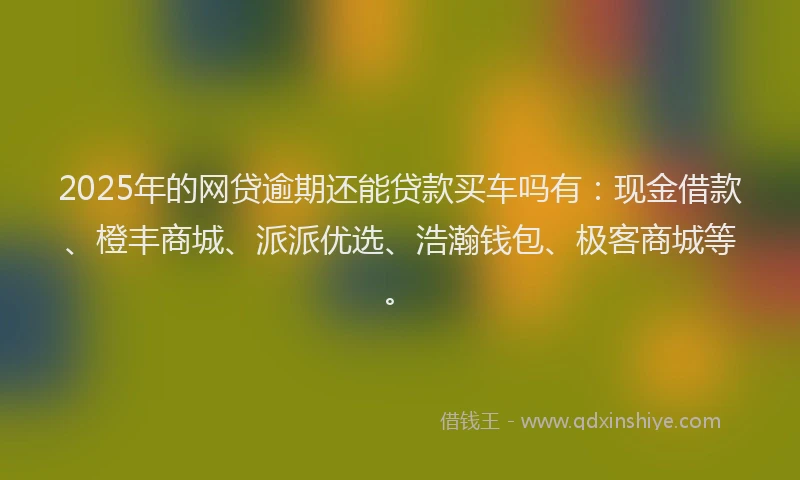 2025年的网贷逾期还能贷款买车吗有：现金借款、橙丰商城、派派优选、浩瀚钱包、极客商城等。