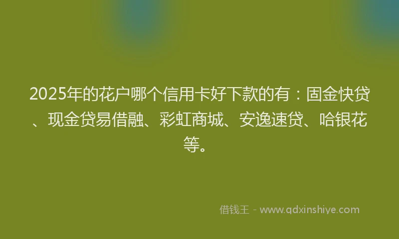 2025年的花户哪个信用卡好下款的有：固金快贷、现金贷易借融、彩虹商城、安逸速贷、哈银花等。