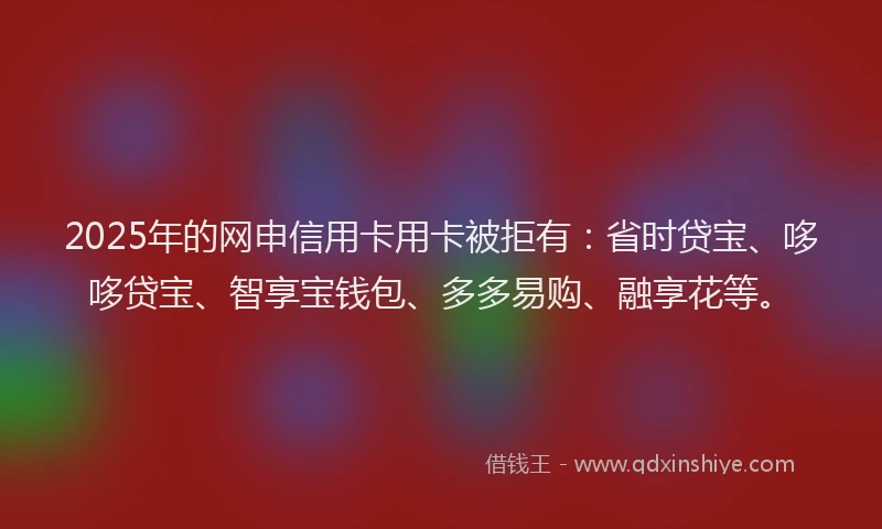 2025年的网申信用卡用卡被拒有：省时贷宝、哆哆贷宝、智享宝钱包、多多易购、融享花等。