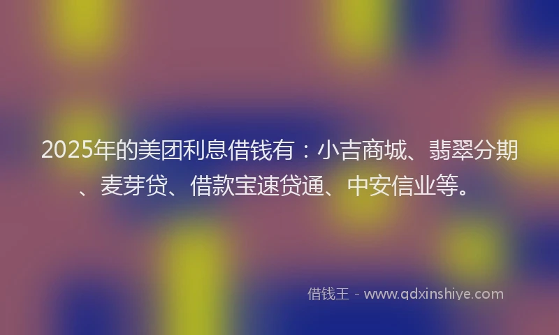 2025年的美团利息借钱有：小吉商城、翡翠分期、麦芽贷、借款宝速贷通、中安信业等。