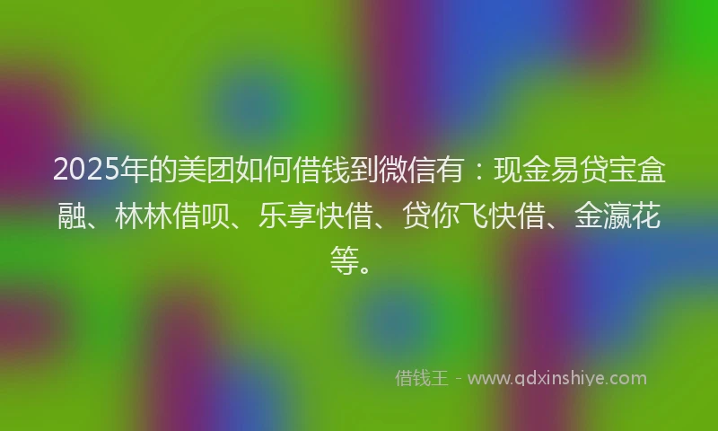 2025年的美团如何借钱到微信有：现金易贷宝盒融、林林借呗、乐享快借、贷你飞快借、金瀛花等。