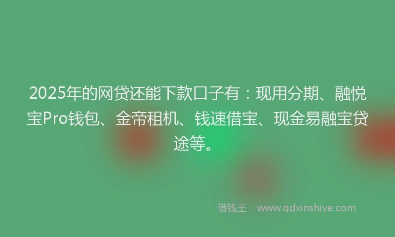 2025年的网贷还能下款口子有：现用分期、融悦宝Pro钱包、金帝租机、钱速借宝、现金易融宝贷途等。