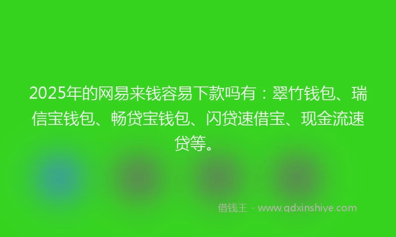 2025年的网易来钱容易下款吗有：翠竹钱包、瑞信宝钱包、畅贷宝钱包、闪贷速借宝、现金流速贷等。
