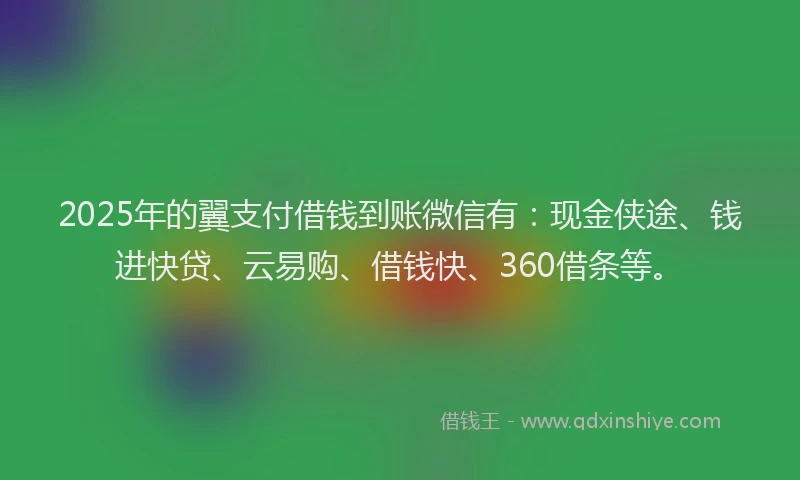 2025年的翼支付借钱到账微信有：现金侠途、钱进快贷、云易购、借钱快、360借条等。