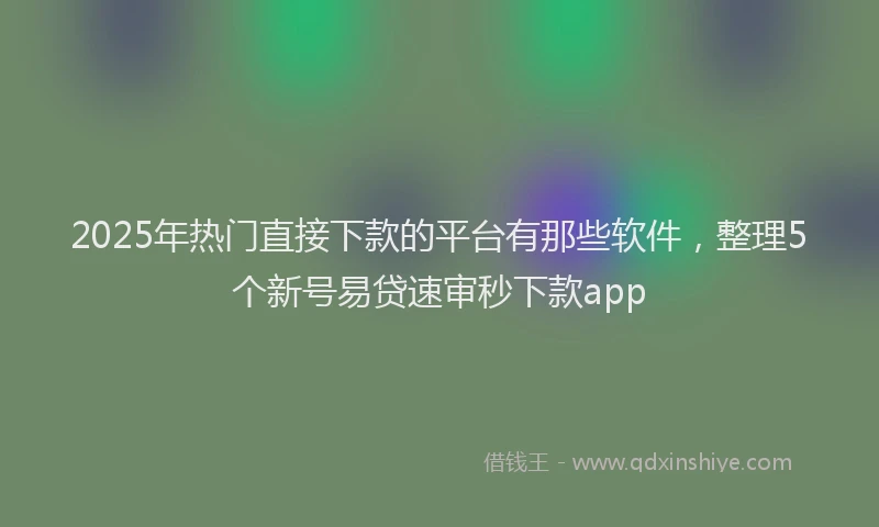 2025年热门直接下款的平台有那些软件，整理5个新号易贷速审秒下款app