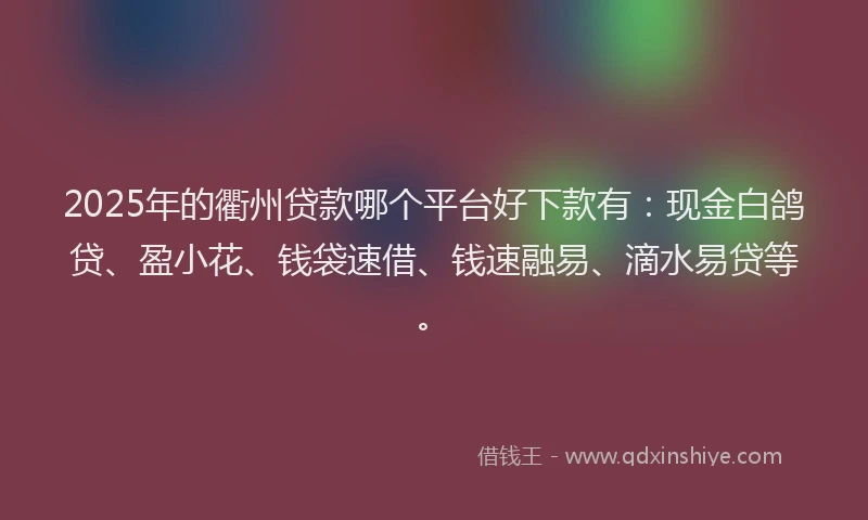 2025年的衢州贷款哪个平台好下款有：现金白鸽贷、盈小花、钱袋速借、钱速融易、滴水易贷等。