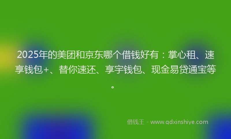 2025年的美团和京东哪个借钱好有：掌心租、速享钱包+、替你速还、享宇钱包、现金易贷通宝等。