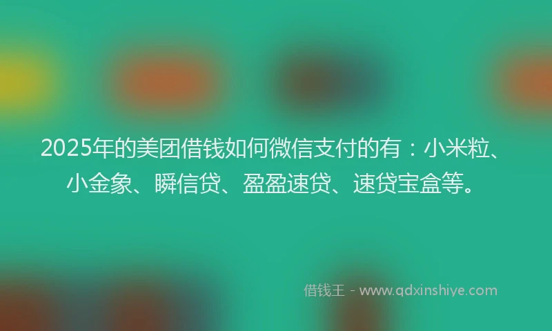 2025年的美团借钱如何微信支付的有：小米粒、小金象、瞬信贷、盈盈速贷、速贷宝盒等。