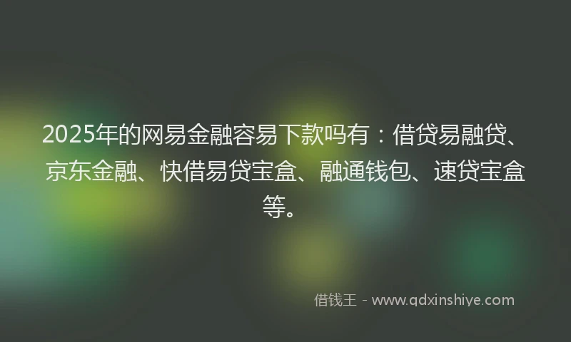 2025年的网易金融容易下款吗有：借贷易融贷、京东金融、快借易贷宝盒、融通钱包、速贷宝盒等。