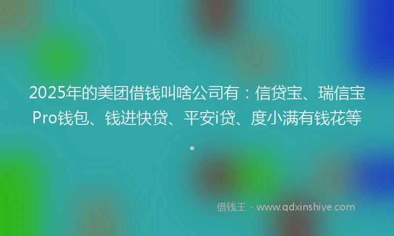 2025年的美团借钱叫啥公司有：信贷宝、瑞信宝Pro钱包、钱进快贷、平安i贷、度小满有钱花等。