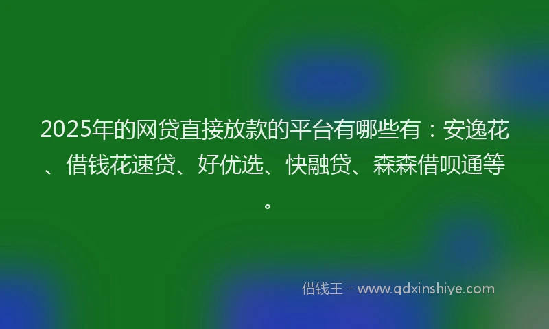 2025年的网贷直接放款的平台有哪些有：安逸花、借钱花速贷、好优选、快融贷、森森借呗通等。