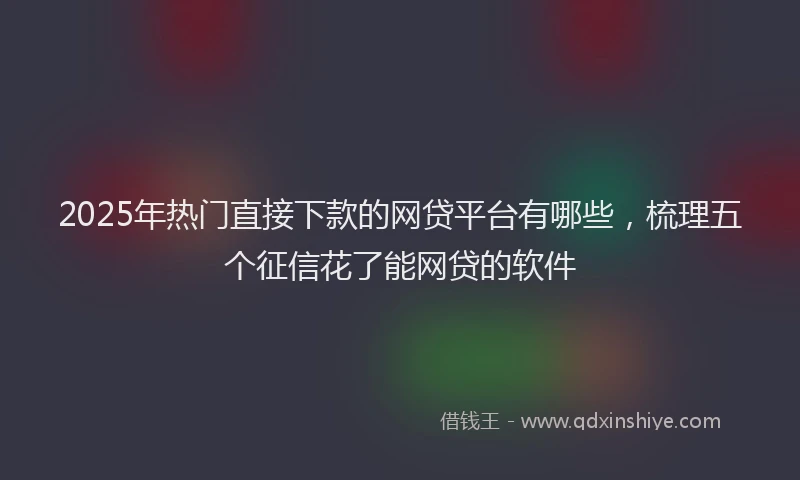 2025年热门直接下款的网贷平台有哪些，梳理五个征信花了能网贷的软件