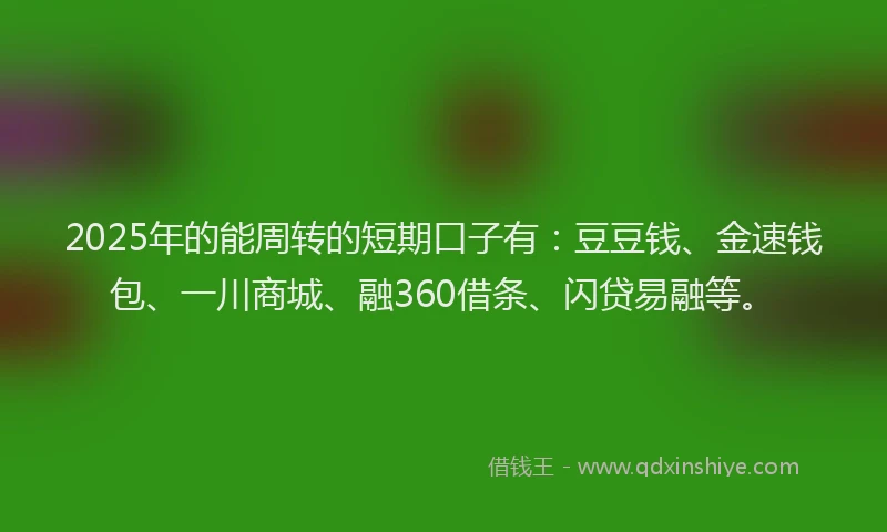 2025年的能周转的短期口子有：豆豆钱、金速钱包、一川商城、融360借条、闪贷易融等。