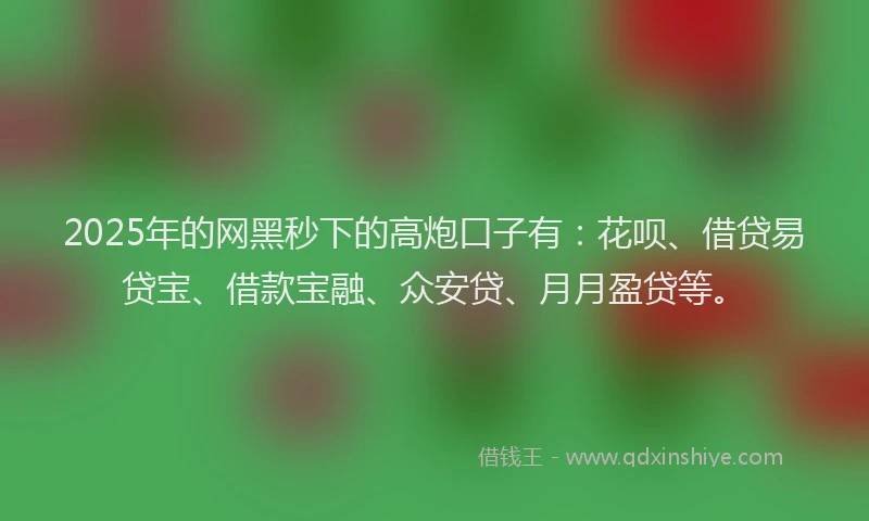 2025年的网黑秒下的高炮口子有：花呗、借贷易贷宝、借款宝融、众安贷、月月盈贷等。