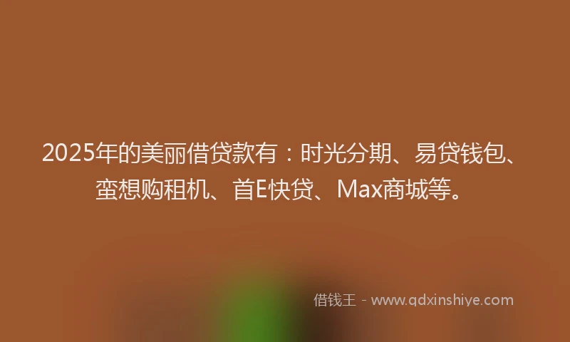 2025年的美丽借贷款有：时光分期、易贷钱包、蛮想购租机、首E快贷、Max商城等。