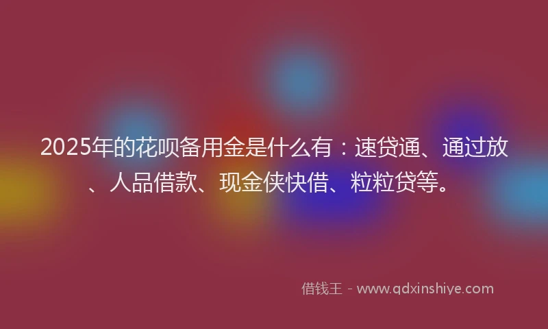 2025年的花呗备用金是什么有：速贷通、通过放、人品借款、现金侠快借、粒粒贷等。