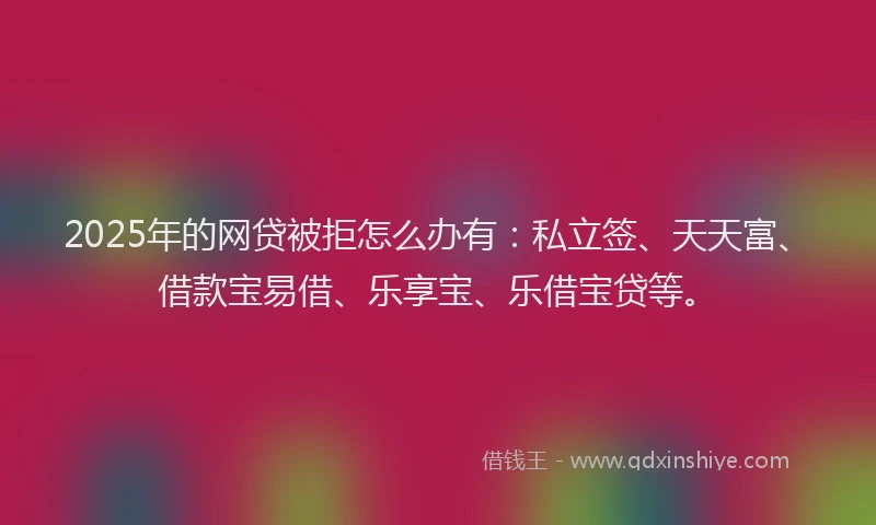 2025年的网贷被拒怎么办有：私立签、天天富、借款宝易借、乐享宝、乐借宝贷等。