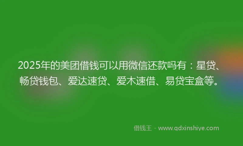 2025年的美团借钱可以用微信还款吗有：星贷、畅贷钱包、爱达速贷、爱木速借、易贷宝盒等。
