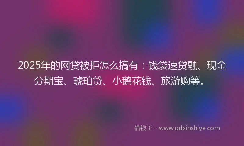 2025年的网贷被拒怎么搞有：钱袋速贷融、现金分期宝、琥珀贷、小鹅花钱、旅游购等。