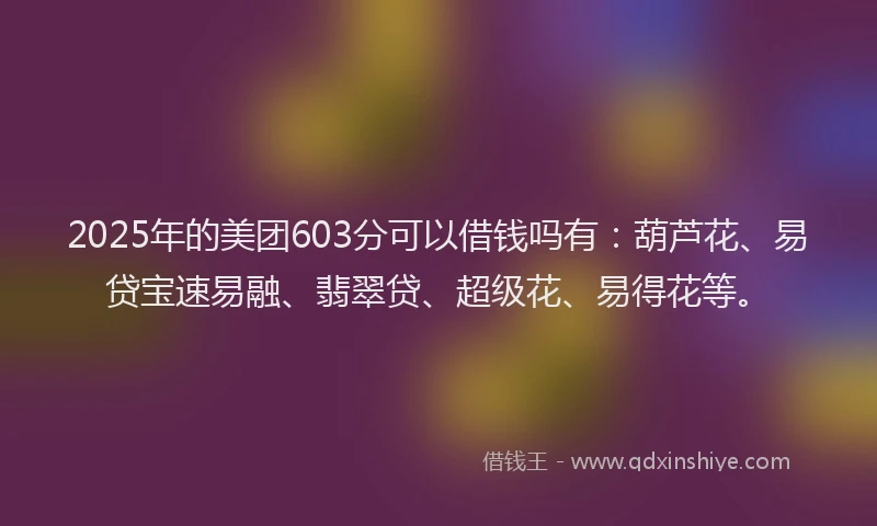 2025年的美团603分可以借钱吗有：葫芦花、易贷宝速易融、翡翠贷、超级花、易得花等。