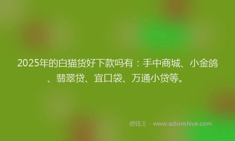2025年的白猫货好下款吗有：手中商城、小金鸽、翡翠贷、宜口袋、万通小贷等。