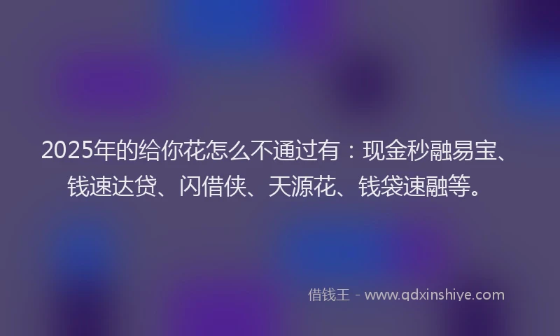 2025年的给你花怎么不通过有：现金秒融易宝、钱速达贷、闪借侠、天源花、钱袋速融等。