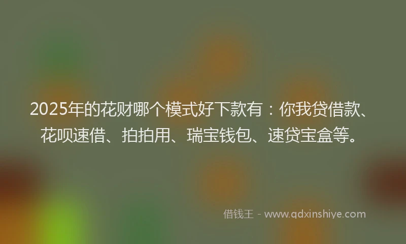 2025年的花财哪个模式好下款有：你我贷借款、花呗速借、拍拍用、瑞宝钱包、速贷宝盒等。