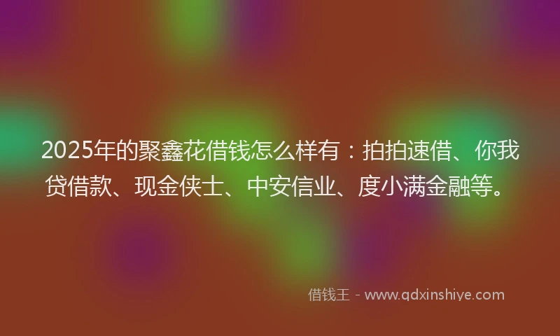 2025年的聚鑫花借钱怎么样有：拍拍速借、你我贷借款、现金侠士、中安信业、度小满金融等。