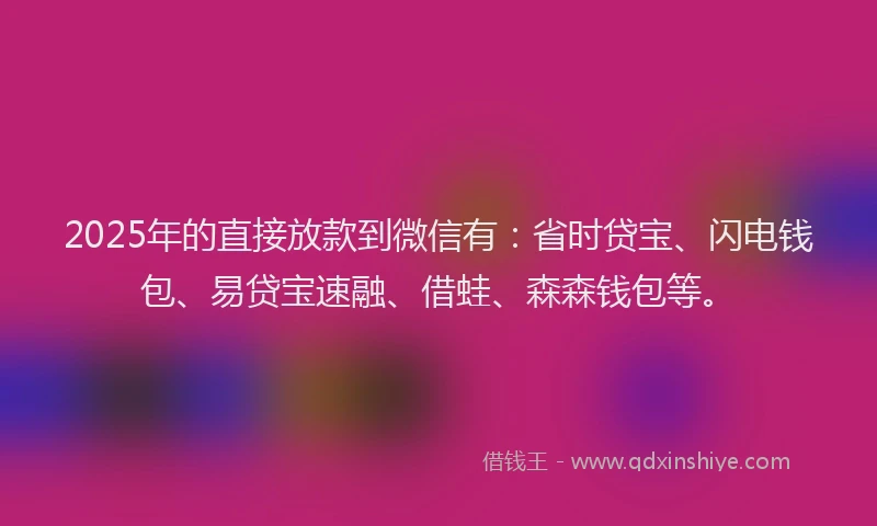 2025年的直接放款到微信有：省时贷宝、闪电钱包、易贷宝速融、借蛙、森森钱包等。