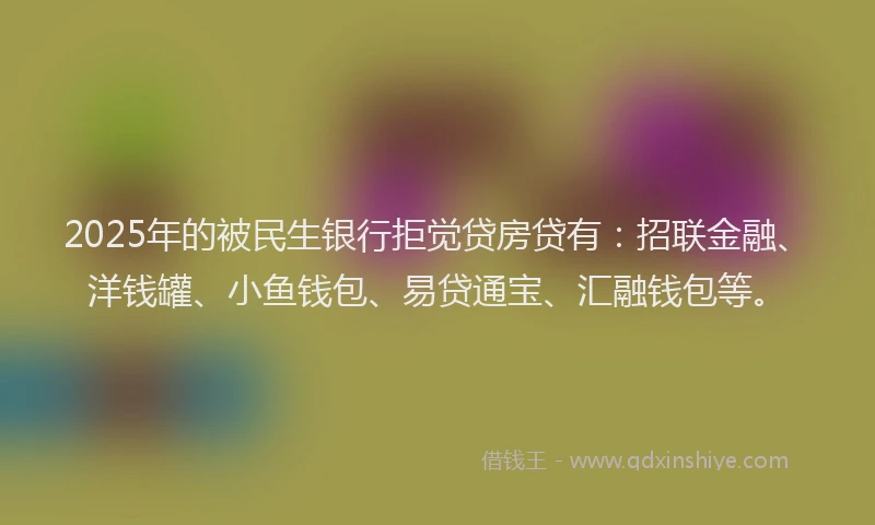 2025年的被民生银行拒觉贷房贷有：招联金融、洋钱罐、小鱼钱包、易贷通宝、汇融钱包等。