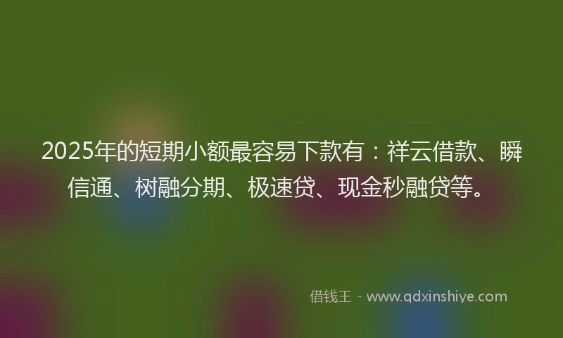 2025年的短期小额最容易下款有：祥云借款、瞬信通、树融分期、极速贷、现金秒融贷等。