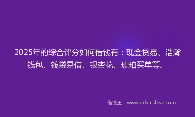 2025年的综合评分如何借钱有：现金贷易、浩瀚钱包、钱袋易借、银杏花、琥珀买单等。