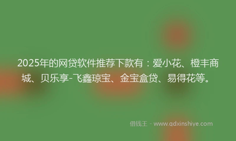 2025年的网贷软件推荐下款有：爱小花、橙丰商城、贝乐享-飞鑫琼宝、金宝盒贷、易得花等。