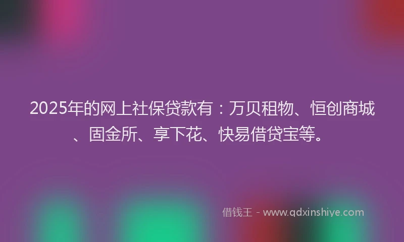 2025年的网上社保贷款有：万贝租物、恒创商城、固金所、享下花、快易借贷宝等。