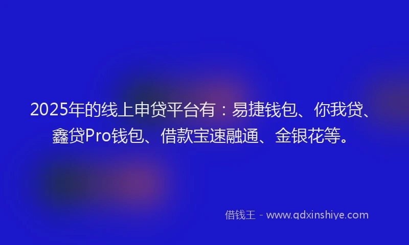 2025年的线上申贷平台有：易捷钱包、你我贷、鑫贷Pro钱包、借款宝速融通、金银花等。