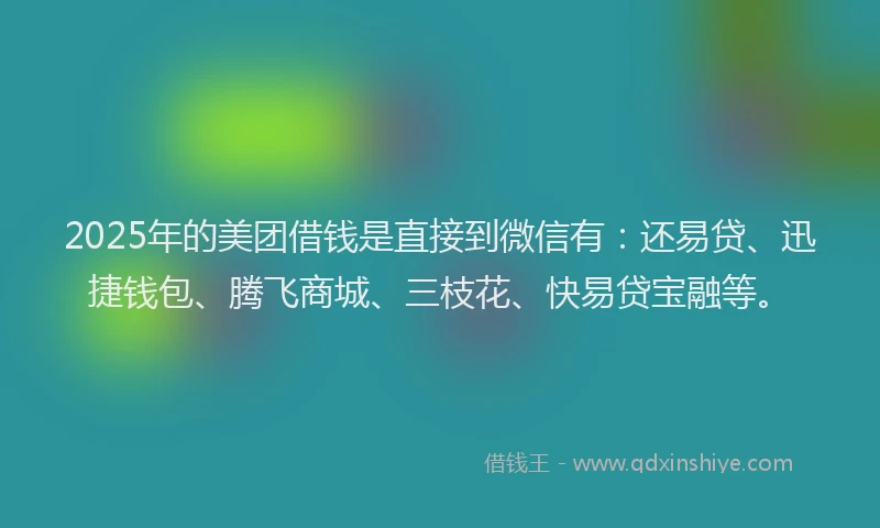 2025年的美团借钱是直接到微信有：还易贷、迅捷钱包、腾飞商城、三枝花、快易贷宝融等。