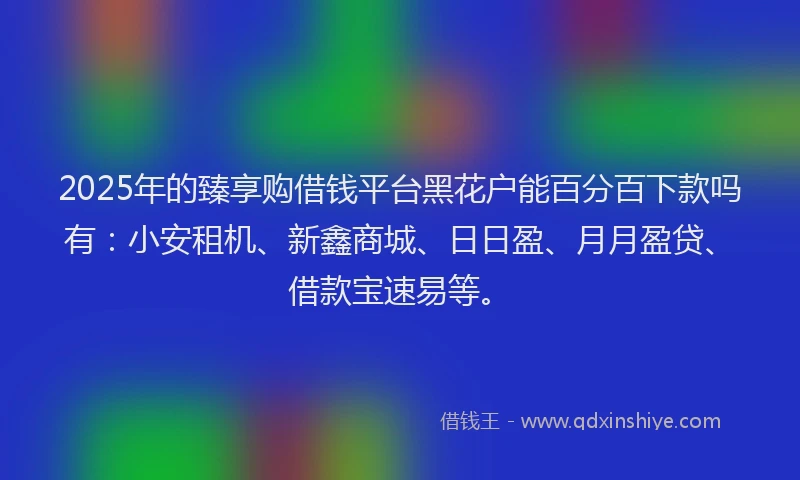2025年的臻享购借钱平台黑花户能百分百下款吗有：小安租机、新鑫商城、日日盈、月月盈贷、借款宝速易等。