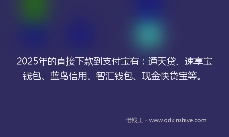 2025年的直接下款到支付宝有：通天贷、速享宝钱包、蓝鸟信用、智汇钱包、现金快贷宝等。