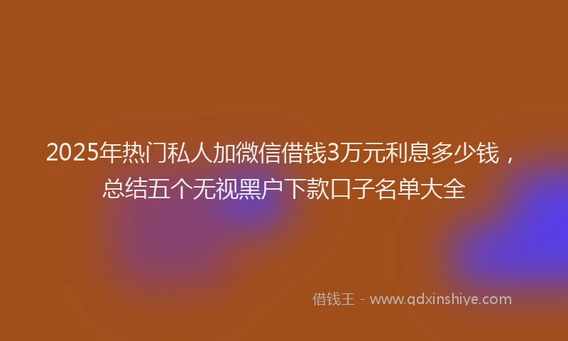 2025年热门私人加微信借钱3万元利息多少钱，总结五个无视黑户下款口子名单大全