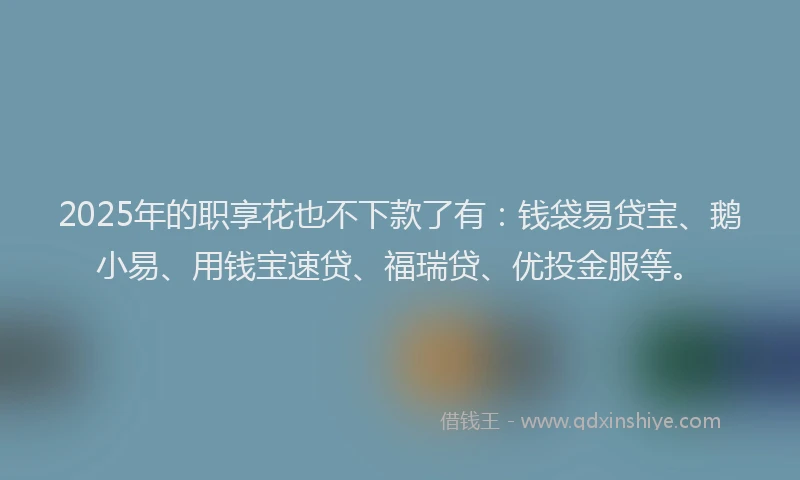 2025年的职享花也不下款了有：钱袋易贷宝、鹅小易、用钱宝速贷、福瑞贷、优投金服等。