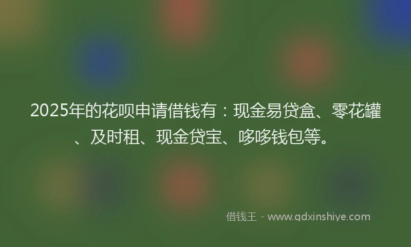 2025年的花呗申请借钱有：现金易贷盒、零花罐、及时租、现金贷宝、哆哆钱包等。