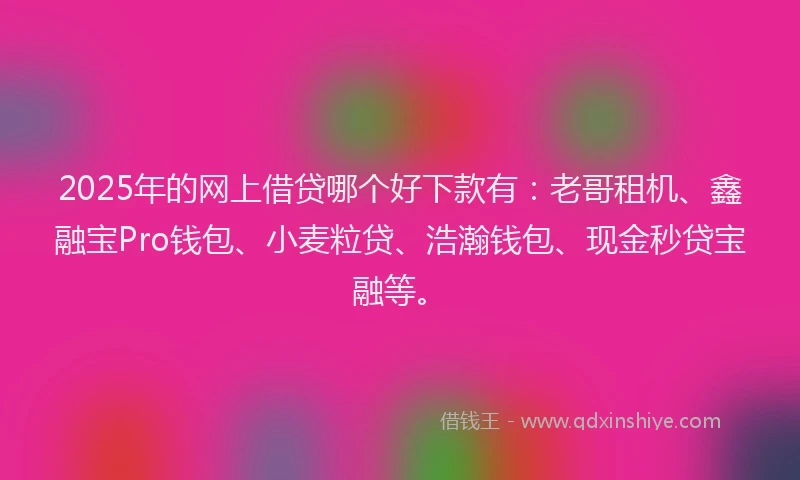 2025年的网上借贷哪个好下款有：老哥租机、鑫融宝Pro钱包、小麦粒贷、浩瀚钱包、现金秒贷宝融等。