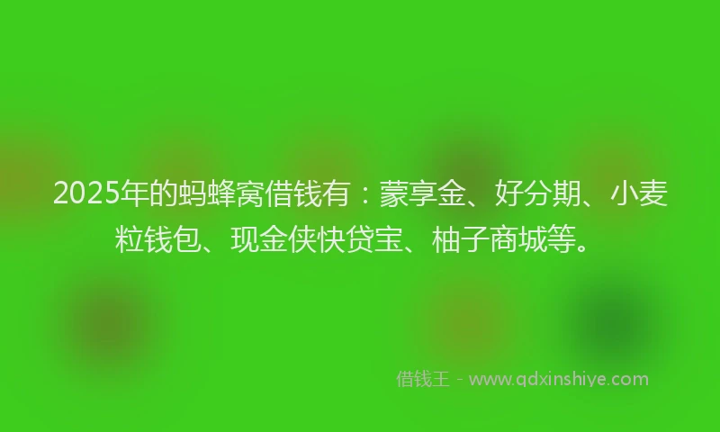 2025年的蚂蜂窝借钱有：蒙享金、好分期、小麦粒钱包、现金侠快贷宝、柚子商城等。