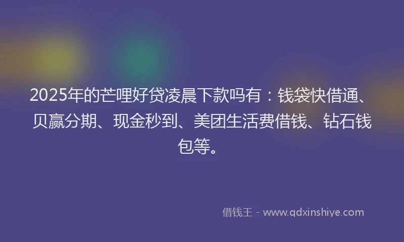 2025年的芒哩好贷凌晨下款吗有：钱袋快借通、贝赢分期、现金秒到、美团生活费借钱、钻石钱包等。