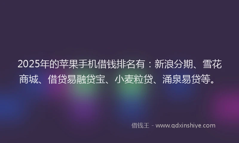 2025年的苹果手机借钱排名有：新浪分期、雪花商城、借贷易融贷宝、小麦粒贷、涌泉易贷等。